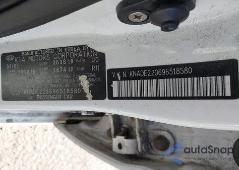 2009 Kia Rio Lx из США, поврежденный, VIN KNADE223696518580